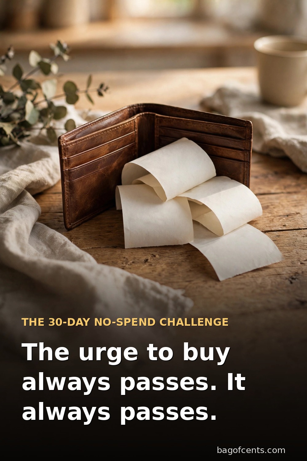The urge to buy always passes — no-spend challenge quote